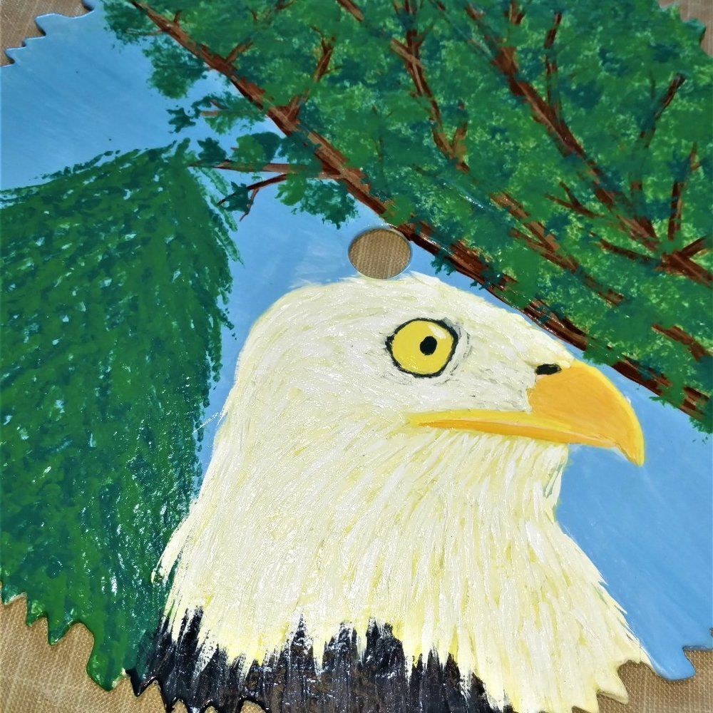 Hand Crafted American Bald Eagle Painting On 10" Saw Blade